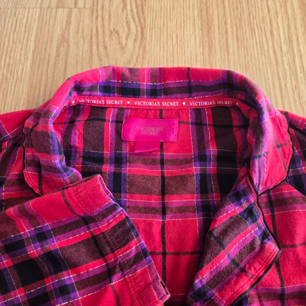 Victoria’s Secret Plaid Lounge Robe Dress – Red Flannel Pajama Shirt, Size‎ M
